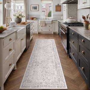 lot 2528 image: PureCozy Gray Runner Rug 3x8 Hallway Machine Washable Kitchen Vintage Distressed Non Slip Long Carpet Indoor Grey Retro Floral Bedroom Accent Throw Rug for Bathroom Office Laundry Dining Living Room