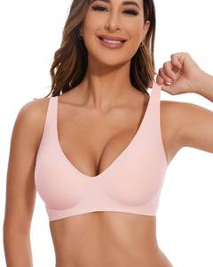 lot 2539 image: Vinfact Deep V Bras for Women No Underwire Buttery Soft Wireless Bras Light Lift Soft Seamless Bralettes Pink,XL