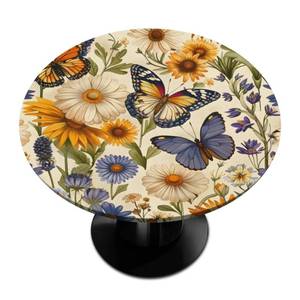 lot 2541 image: Pardick Butterfly Daisy Round Fitted Tablecloth with Elastic Edge, Elastic Table Cloths Waterproof Wipeable Table Cover for Picnic, Patio, Fits Tables up to 45-56 Diameter