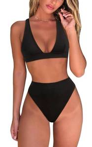 lot 2545 image: Womens High Waisted Thong Bikini Sets Sexy Brazilian Triangle Top Deep V Neck Two Piece Swimsuit Bathing Suits L