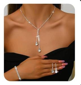lot 2547 image: Rhinestone Wedding Set for Women Sparkle Crystal Earrings Necklace Bracelet Jewelry Set Wedding Party Prom Jewelry Set for Brides Bridesmaid