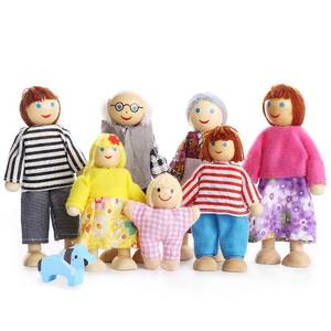 lot 2548 image: PUCKWAY Lovely Happy Family Dolls Playset Wooden Figures Set of 7 People with Dog for Kids Children Toddlers Dollhouse Pretend Gift