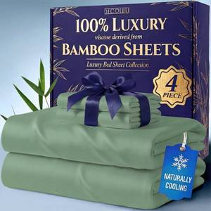 lot 2565 image: DECOLURE 100% Viscose Derived from Bamboo Sheets King Size - Luxury 4 Pc Naturally Cooling Sheets, Ultra Soft Bed Set - Deep 17 Pockets, Durable Double Stitching, Oeko Tex Standard (Sage Green)