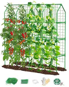 lot 2568 image: 65 Cucumber Trellis for Climbing Plants Outdoor, Metal Garden Trellis for Raised Bed, Plant Support Structures with Netting for Cucumbers Tomatoes Beans Peas (67  17  65inch(LWH), Trellis)