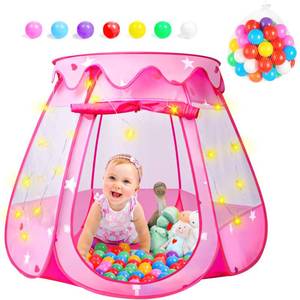 lot 2569 image: DISHIO Ball Pits with 50 Balls, Pop up Tents for Kids with Star Lights, Ball Pit for Toddlers, Princess Tent Toy for yrs Baby Birthday Gifts for Girls, Easy to Assemble and Store (50 Balls Included)
