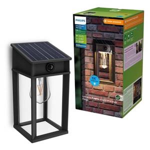 lot 2573 image: Philips Solar LED 1-Pack Geri UltraEfficient Outdoor Wall Light, Motion Sensor, 2700K, Square, Black, 500 Lumen, High Brightness, Glass, Metal