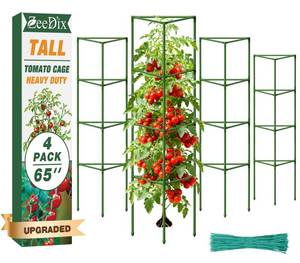 lot 2574 image: ZeeDix 4 Pack Heavy Duty Tomato Cages 65 Inch, Large Tall Plant Support Stakes for Climbing Plants Heavy Vegetables, Adjustable Tomato Trellis for Pots & Outdoor Raised Garden Beds
