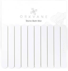 lot 2580 image: Extra Large Diatomaceous Stone Bath Mat 28 x 19 Inch Fast Drying, Super Absorbent, Non Slip Foldable Spa Bathroom Mat Modern Luxury Design Ivory White Orkvane