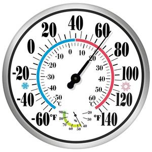 lot 2597 image: 12 Outdoor Thermometer Large Numbers - Decorative Outdoor Thermometers for Patio, Wall Thermometer Hygrometer with Stainless Steel Enclosure, Battery Free Indoor Outdoor Thermometer Hanging