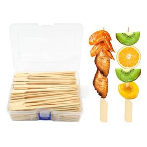 lot 2612 image: PEOUWNES 200 Pcs 6 Inch Bamboo Wood Paddle Picks Skewers, Toothpicks for Appetizers for Cocktail, Drinks, Appetizers Fruit, Sausage, Barbeque Snacks, Sandwich, Natural Wooden Paddle Skewer Mini Food S