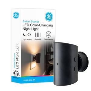 lot 2627 image: GE Directional Plug in Wall Sconce Night Light, Adjustable Swivel Accent Lighting with Dusk to Dawn Sensor, Dimmable Warm White & Optional Color Changing LEDs for Hallways & Bedrooms, 1-Pack, 82573