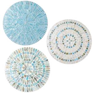 lot 2643 image: Tioncy 3 Pcs 11.8 Inches Spring Summer Blue Mother of Pearl Shell Plate Coastal Wall Art Mosaic Wall Sculpture Shell Handmade Hanging Plates Arts for Bedroom Bathroom Home Office Hotel