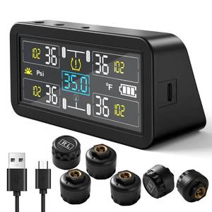 lot 2650 image: TPMS for RV & Trailer, 6 External Sensors Tire Pressure Monitoring System, 0-143 PSI High Pressure Range, Solar Powered Real-Time Monitor for Dually Truck, Camper, 5th Wheel, and Triple Axle Trailer