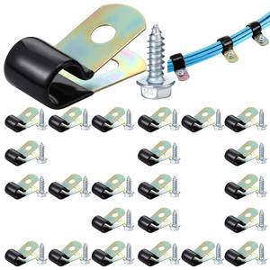 lot 2657 image: Tandefio 50 Pcs 38 Stainless Steel Cable Clamp Rubber Coated Insulated Brake Line Clips with Self Tapping Screws Conduit Wire Holder Strap Clips Metal Hose Pipe Clamps for DIY Automotive Boat