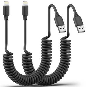 lot 2666 image: Coiled Lightning Cable 3FT for Car 2Pack, Stretchable iPhone Cord Fast Charging MFi Certified Coiled USB to Lightning Cable for iPhone 14 13 12 11 Pro Max XS 8 CarPlay