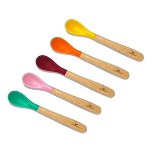 lot 2667 image: Avanchy Bamboo & Silicone Infant Training Spoons, BPA Free - Soft Tip, Easy on Gums, First Stage Feeding Utensils for Baby-Led Weaning, Self-Feeding, Assorted wPink