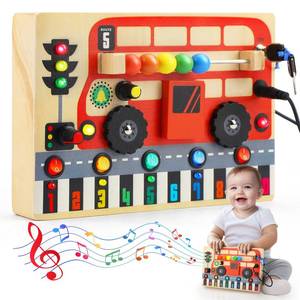 lot 2678 image: TOY Life Toddler Montessori Busy Board, Wooden Bus Sensory Board Toys with LED Light Up Switchs, Baby Busy Fidget Boards Travel Toys, Easter Birthday Gifts for 1 Year Old Kids Girls Boys