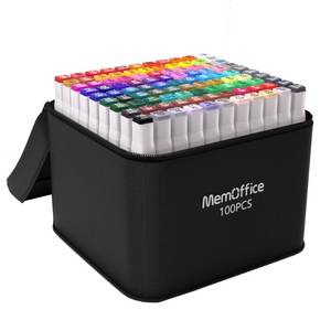 lot 2680 image: MemOffice 100 Colors Dual Tip Artist Alcohol Markers Set with Carrying Case - Perfect for Coloring, Drawing, Sketching, Card Making and Illustration - Perfect for Adults