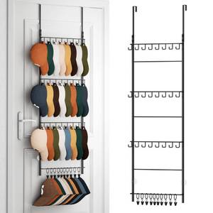 lot 2691 image: HapiRm Over the Door Hat Organizer - 4 Tier Wall Mounted Hat Rack with 24 Hooks and 10 Movable Clips, Hanging Baseball Cap Organizer Storage Holds to 34 Caps for Door, Bedroom, Closet