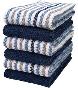 lot 2714 image: Premium Kitchen Towels (16x 26, 6 Pack)  Large Cotton Kitchen Hand Towels  Popcorn Striped Design  Dish Towels  430 GSM Highly Absorbent Tea Towels Set with Hanging Loop  Blue