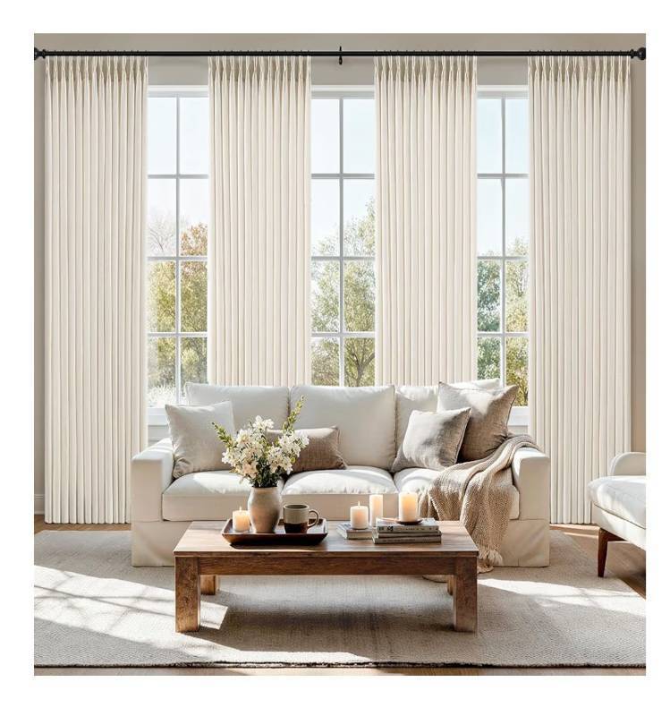lot 5892 image: MIULEE Pinch Pleated Thick Linen Curtains 102 Inch 4 Panels Set Ivory Cream Back Tab Memory Trained Pinch Pleat Semi Sheer Light Filtering