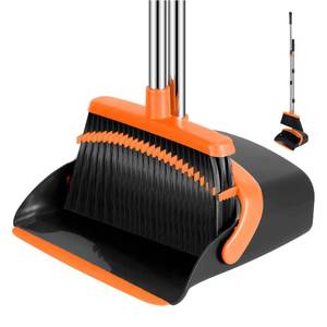 lot 3135 image: NACENA Broom and Dustpan Set, 52-in Long Adjustable Handle Broom Dustpan Combo with Dustpan Teeth to Automatically Clean Hair Suitable for Home Kitchen Office Hall Floor Black&ampOrange