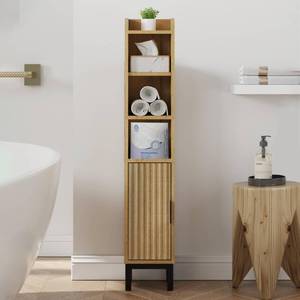 lot 3142 image: FerniTry Narrow Bathroom Storage Cabinet, Corner Toilet Paper Floor Cabinet 5 Tiers with Door and Shelves,Bathroom Organizer with Adjustable Shelf, for Small Spaces (Oak)