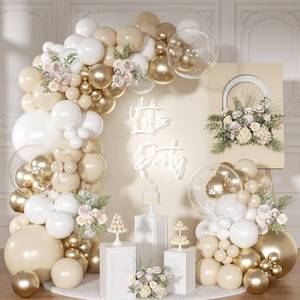 lot 3148 image: NUTTYBASH White and Gold Balloon Arch Kit, Metallic Gold and Sand White Balloon Garland Kit for Wedding Birthday Baby Shower Gender Reveal Bridal Decorations