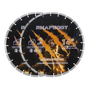 lot 3155 image: RHAPSODY 14 Inch Diamond Saw Blade 2pcs, Segmented General Purpose Blade DryWet Cutting Concrete, Masonry, Brick, Block, Paver 1-20mm Arbor