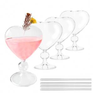 lot 3160 image: Teadokly 4PCS Heart Shaped White Wine Glasses, Glass Highball Glasses, Cocktail Glasses for Parties, Homes, Bars, Clubs, Restaurants, Hotel Venue