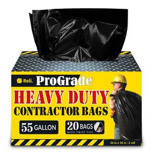 lot 3167 image: Reli. Contractor Garbage Bags 55 Gallon  20 Trash Bags  Heavy Duty  Black Contractor