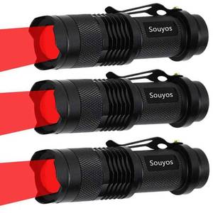 lot 3168 image: Souyos 3 Pack Red Light Flashlight,3 Modes Red Led Flashlight,Zoomable Long Range Red Hunting Light Red Flashlight Torch with Clip for Hunting,Detector,Night Observation, Night Detecting-Black House