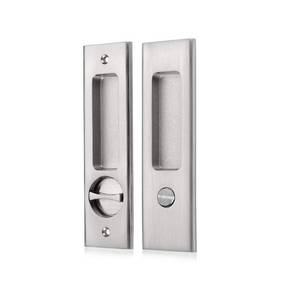 lot 3183 image: NCL Sliding Door Handle for Bath, Satin Nickel Barn Door Flush Handle, Privacy Pocket Door Lock