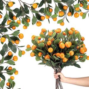 lot 3197 image: Daifunli 10 Pcs Artificial Tangerine Branches 25 Inch Realistic Faux Oranges Fruit with Green Leaves Simulation Orange Branch Decorative Kumquat Tangerine for Vase Home Party Decoration (6 Oranges)