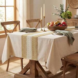 lot 3201 image: Horaldaily Burlap Brown Table Cloth 60x140 Inch Rectangular, Farmhouse Rustic Heavy Weight Tablecloth, Wrinkle Free Farmhouse Style Table Cover