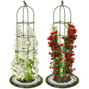 lot 3202 image: 2 Pack Garden Obelisk Trellis for Climbing Plants, 71 Rustproof Metal Tower Plant Support Cages, Rose Trellis for Tomato Potted Flowers Vegetables Vines, Indoor Outdoor Garden Patio