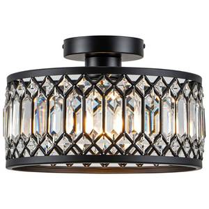 lot 3203 image: Rpzloila Crystal Ceiling Light Fixture, Modern Flush Mount Ceiling Light, Black Crystal Chandelier for Kitchen Bedroom Bathroom Entryway Hallway