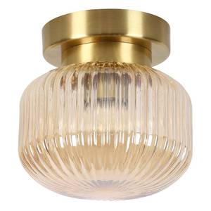 lot 3211 image: KCO Lighting Amber Glass Flush Mount Ceiling Light Mid Century Modern Ceiling Lamp Brass Gold Ceiling Light Small Hallway Light Fixtures Globe Flush Mount Light