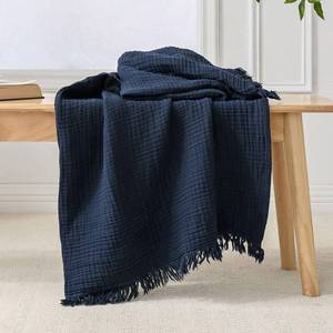 lot 3225 image: Esterra Muslin Throw Blanket 50x65 Inches Cozy Soft Lightweight Pre-Washed Cotton Blanket, All Season Breathable 4-Layer Gauze Blanket Throw for Sofa Couch Bed, Navy Blue