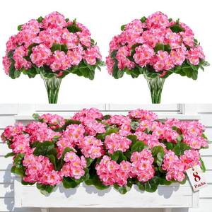 lot 3230 image: Alupssuc Artificial Geranium Fake Flowers for Outdoors Decoration, 8 Bundles Silk Geraniums Pink Floral UV Resistant Faux Plants for Outside Planter Front Door Garden Porch Patio Yard Home