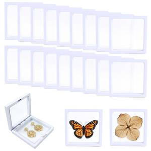 lot 3236 image: YANMAKE Floating Display Case, 20 Pack 3D Floating Frame Display Holder 3.5 x 3.5 x 0.8 Inch, Coin Display Stand for Jewelry, Gems, Specimens and Pins-White