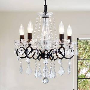 lot 3241 image: Crystal Chandelier, 5-Light Chandelier for Dining Room Light Fixture, K9 Crystal Pendant Ceiling Light Fixture, Modern Candle Chandelier for Living Room Kitchen Island Entryway Bedroom (Black)
