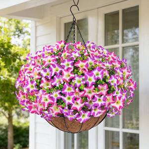 lot 3254 image: Realistic Artificial Hanging Flowers for Outdoors with Basket, 2 Set Large Size UV Resistant Artificial Outdoor Flowers