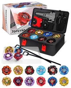lot 3289 image: DEZAWRTY Gyro X Set, 12 Right Spinning X Blade Tops, 2 Ripcord Launchers, 1 String Launcher and 1 Grip with Storage Box 6 Years Old