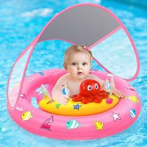 lot 3291 image: Baby Pool Float with Canopy, Inflatable Baby Swim Float with UPF50 Sun Protection, Toddler Infant Pool Float with Toy Play Console Adjustable Safety Seat for Kids Girls Boys Aged 6-36 Months