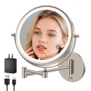 lot 3300 image: FUNTOUCH 5000mAh Rechargeable Wall Mounted Makeup Mirror with Lights, 9 Double Sided 1X30X Magnifying Mirror with Dimmable 3 Color Light, Extended Swing Arm 360° Wall Mount Bathroom Mirror,Nickel