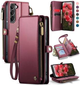 lot 3312 image: Defencase Compatible with Samsung Galaxy S22 5G Case Wallet with RFID Blocking Card Holder for Women Men, PU Leather Magnetic Snap Flip Zipper Strap Wallet Phone Case Fit for Galaxy S22 6.1, Wine Red