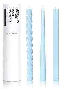 lot 3320 image: Homeology 10 Assorted Taper Candles, Sky Blue, 3-Pack, 7-8 Hours Long Burning, Unscented Tall Candlesticks 2 pack