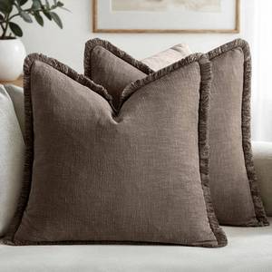 lot 3322 image: MIULEE Decorative Throw Pillow Covers Neutral Linen Fringe Throw Pillows Set of 2 Natural Coffee Boho Farmhouse Cushion Covers with Tassels for Couch Sofa Bed Living Room Spring Decor 20x20 Inch