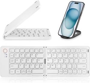 lot 3325 image: Mini Foldable Bluetooth Keyboard - Portable Wireless Full Size Keyboard (Sync Up to 3 Devices), Ultra-Slim Travel Folding Keyboards for iPhone iPad Mac Android Windows iOS, White